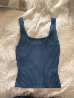 Aritzia Babaton Blue Ribbed Knit Tank Top